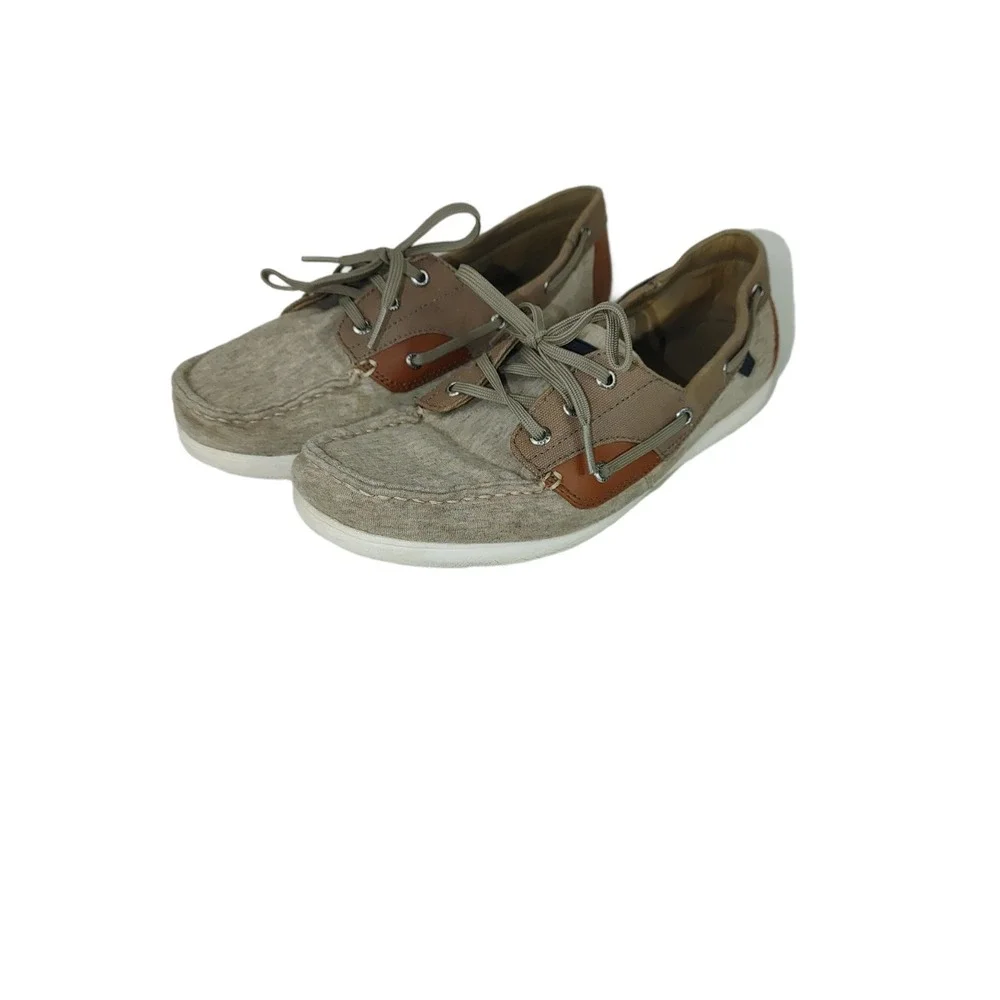 Sperry TOP SIDER BROWN CANVAS & LEATHER ACCENT Women SZ 11‎ Boat Shoes  STS97706